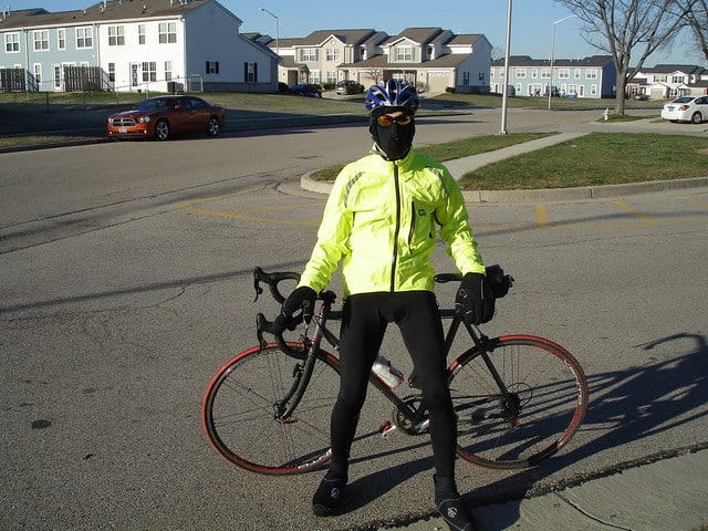 person in weatherproof bike clothing