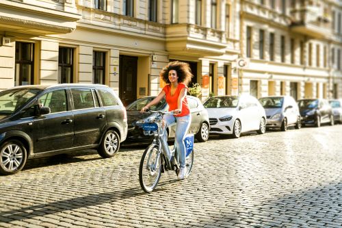 person biking in the city
