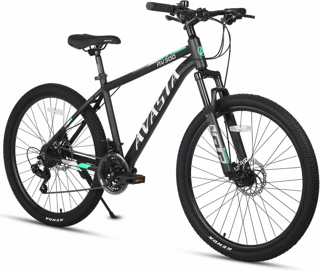 AVASTA AV300 mountain bike under 500 showing solid steel frame construction and front suspension