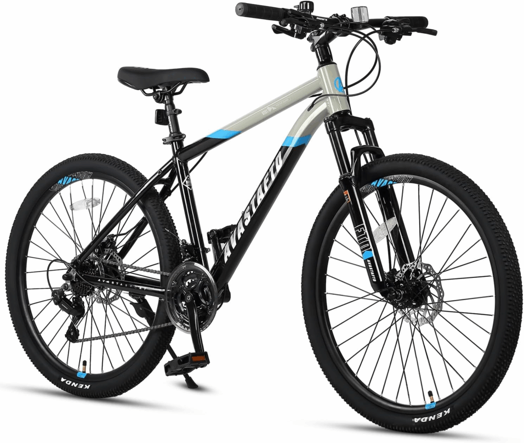 AVASTA Earth mountain bike under 500 featuring 27.5-inch wheels and durable steel frame design