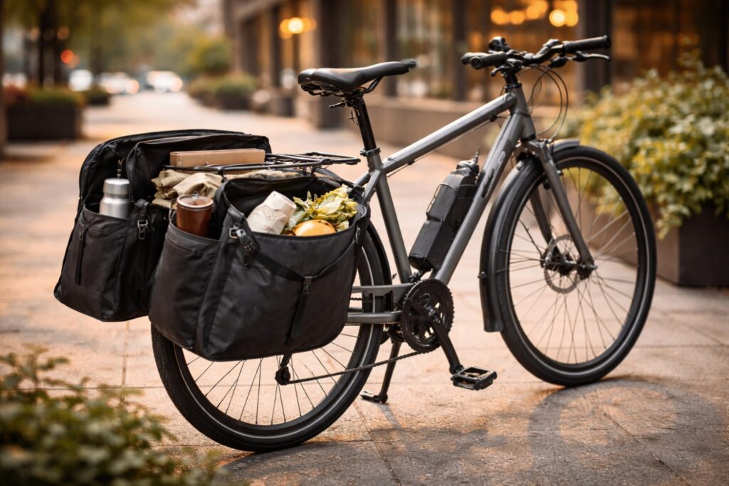 What is a commuter bike carrying everyday items using panniers and rear rack