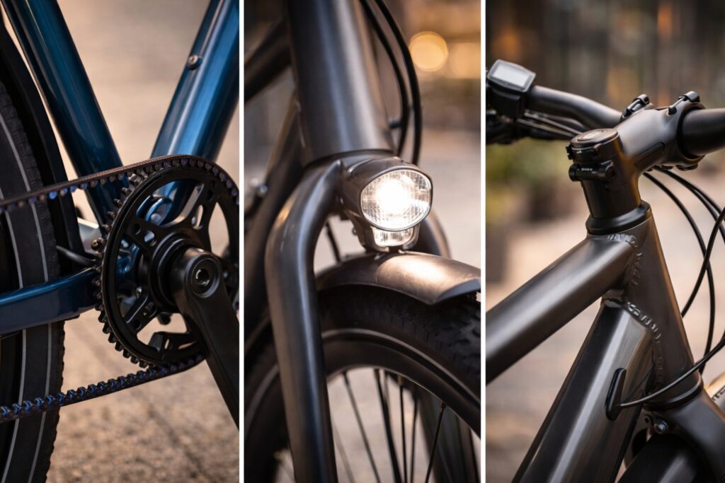 What is a commuter bike featuring premium components like belt drive and integrated lighting