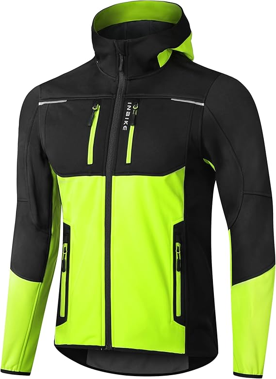 High-visibility black and neon green cycling jacket with hood, reflective accents, and weather-resistant fabric, built for safety and all-weather riding as one of the best jackets for bike commuting.