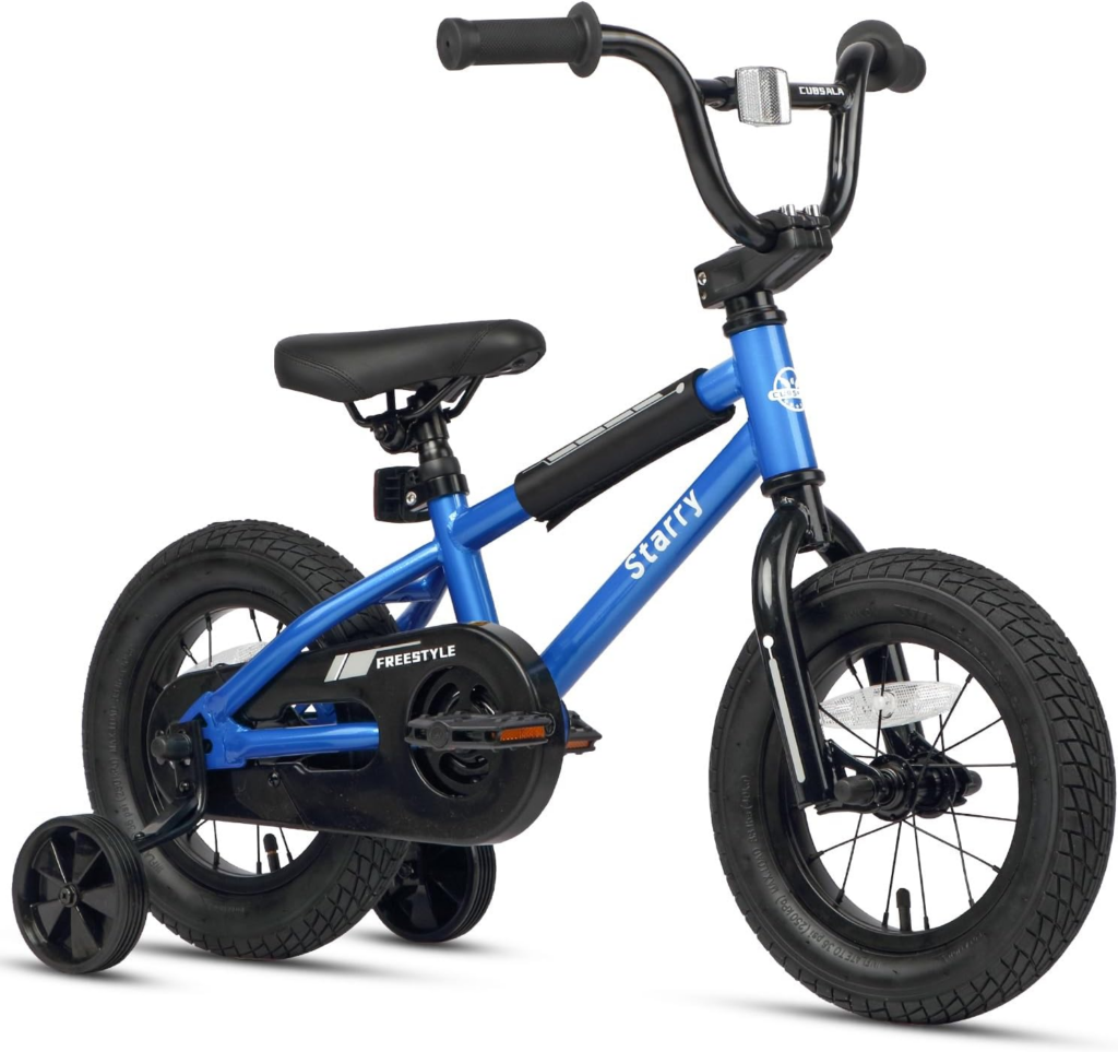Best Bikes for 2 Year Olds: blue toddler bike with training wheels and small tires designed for beginner riders learning to pedal