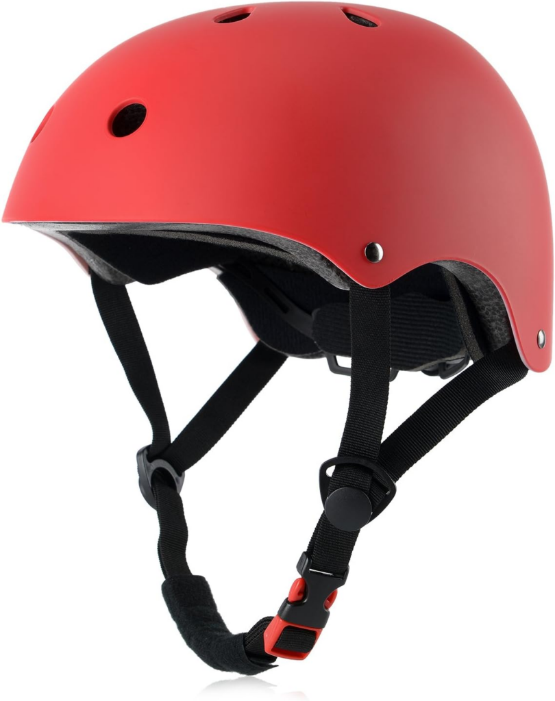 Best kids bike helmets red skate-style youth bike helmet with smooth shell, ventilation holes, and adjustable chin strap for secure fit